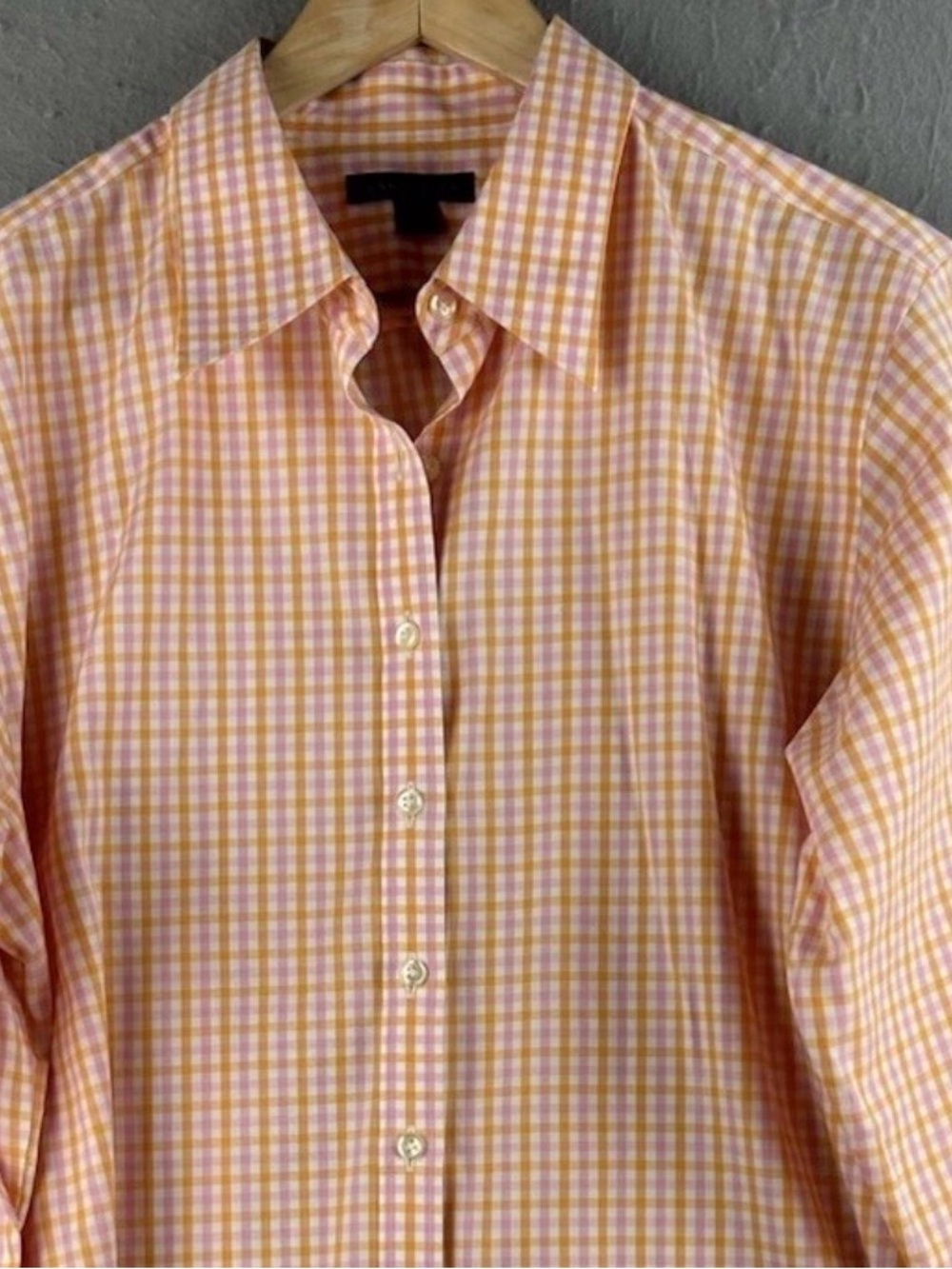 Lands End Women's Shirt Size Plus 16 Orange Gingham Cotton Button Preppy Spring - Picture 2 of 7